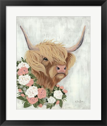 Framed Floral Highlander Cow Print