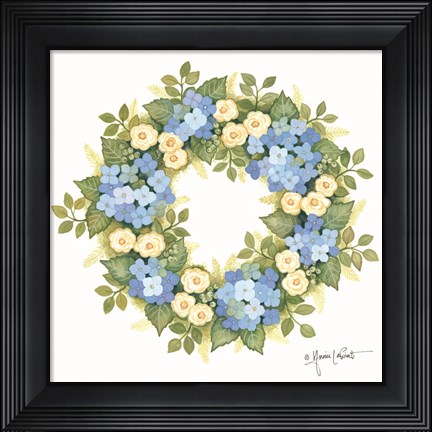 Framed Hydrangeas in Bloom Wreath Print