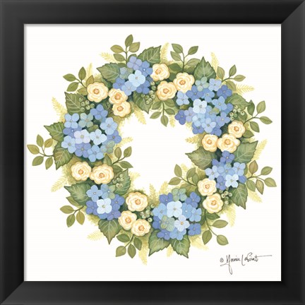 Framed Hydrangeas in Bloom Wreath Print