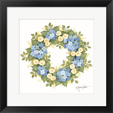 Framed Hydrangeas in Bloom Wreath Print