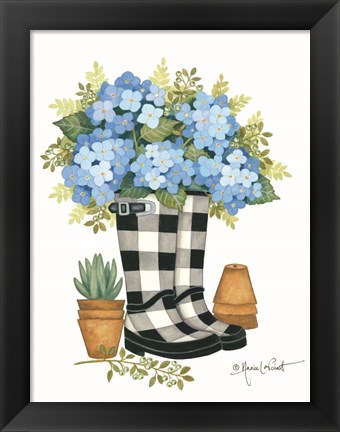 Framed Hydrangeas Boots Print