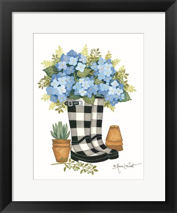 Framed Hydrangeas Boots Print