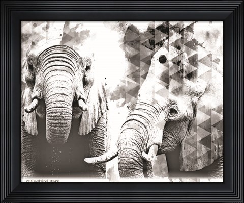 Framed Modern Black &amp; White Elephants Print