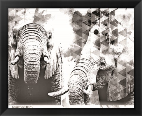 Framed Modern Black &amp; White Elephants Print