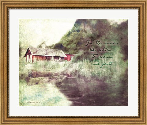 Framed Red Cabin Forest Faith Print