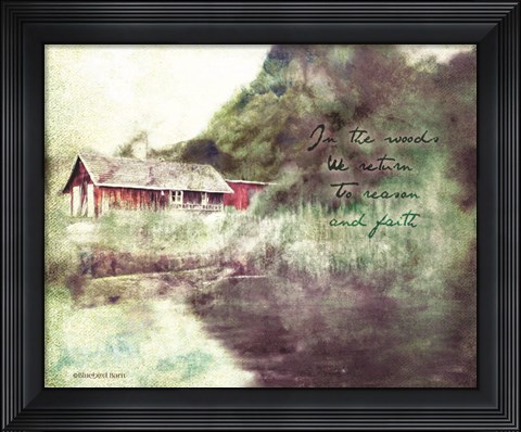 Framed Red Cabin Forest Faith Print