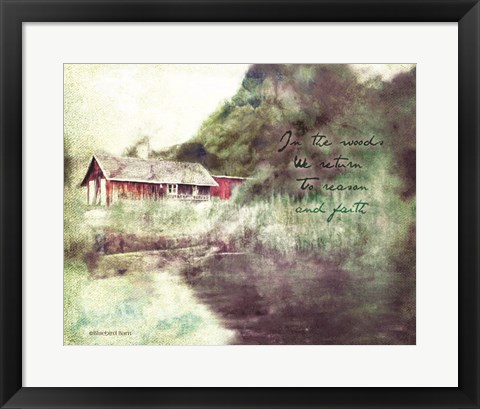 Framed Red Cabin Forest Faith Print