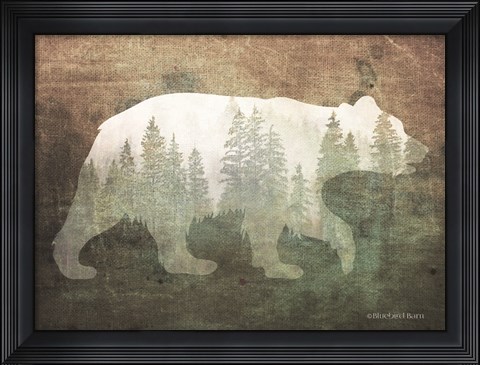 Framed Green Forest Bear Silhouette Print