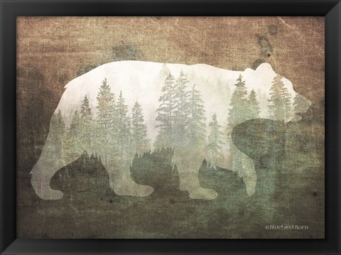 Framed Green Forest Bear Silhouette Print