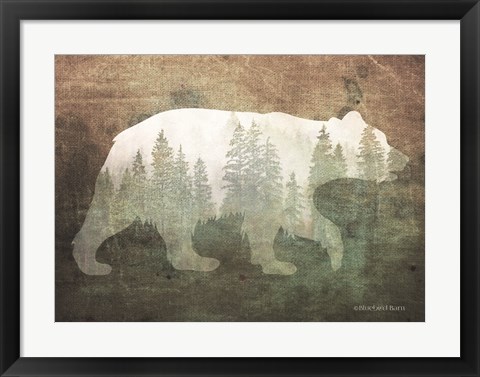 Framed Green Forest Bear Silhouette Print
