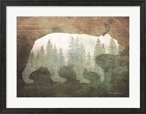 Framed Green Forest Bear Silhouette Print