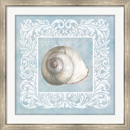 Framed Sandy Shells Blue on Blue Snail Print