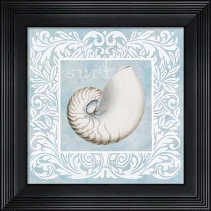 Framed Sandy Shells Blue on Blue Nautilus Print