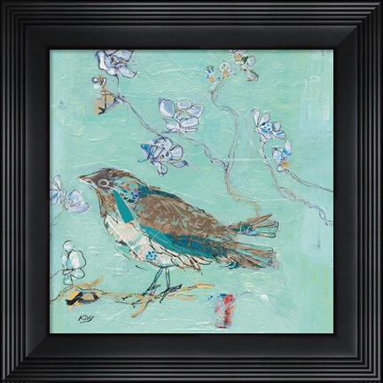Framed Aqua Bird with Teal Print