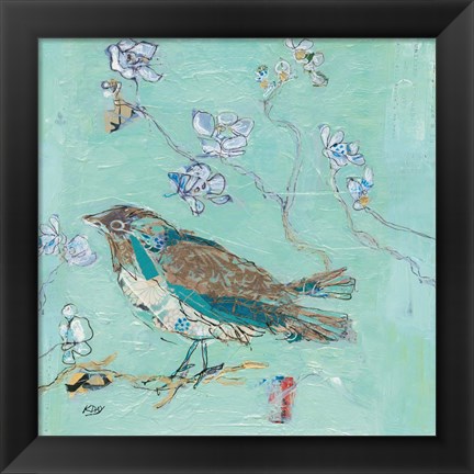 Framed Aqua Bird with Teal Print