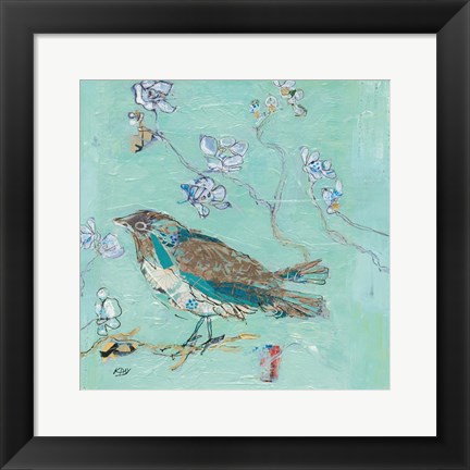 Framed Aqua Bird with Teal Print