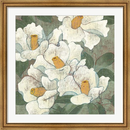 Framed White Flowers I Dark Print