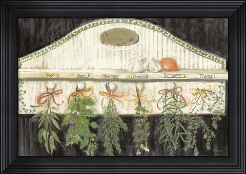 Framed Herbs on Pegs Black Print