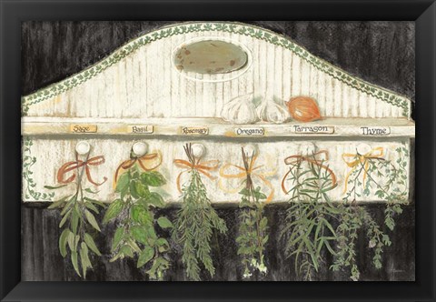 Framed Herbs on Pegs Black Print