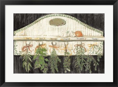 Framed Herbs on Pegs Black Print