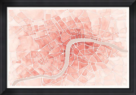 Framed Watercolor Wanderlust London Coral Print