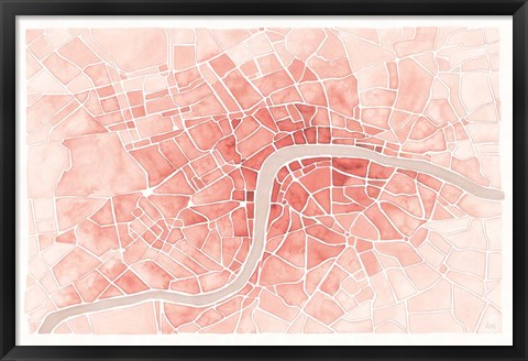 Framed Watercolor Wanderlust London Coral Print