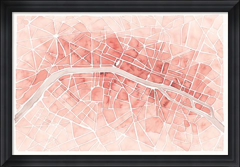 Framed Watercolor Wanderlust Paris Coral Print