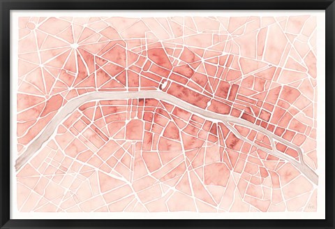 Framed Watercolor Wanderlust Paris Coral Print