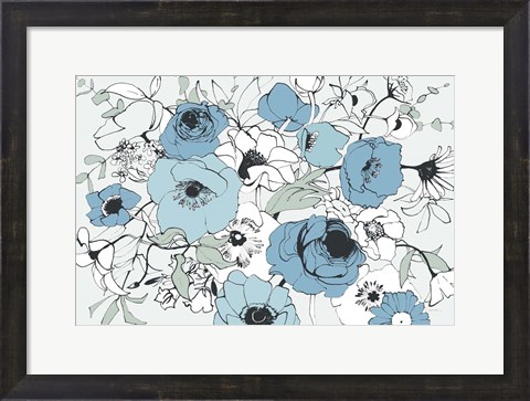 Framed Watercolor Black Lined Poppies Mix Print