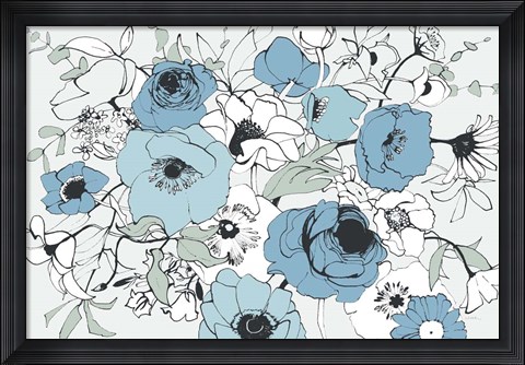 Framed Watercolor Black Lined Poppies Mix Print