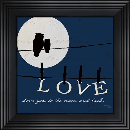 Framed Moon Love I Indigo Print
