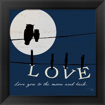 Framed Moon Love I Indigo Print