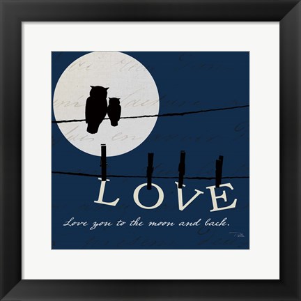 Framed Moon Love I Indigo Print