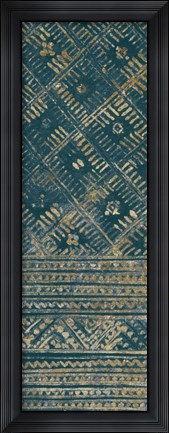 Framed Indochina Batik II Teal and Gold Print