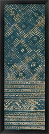 Framed Indochina Batik II Teal and Gold Print