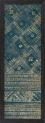 Framed Indochina Batik II Teal and Gold Print