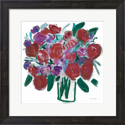 Framed Burgundy Roses on White Print