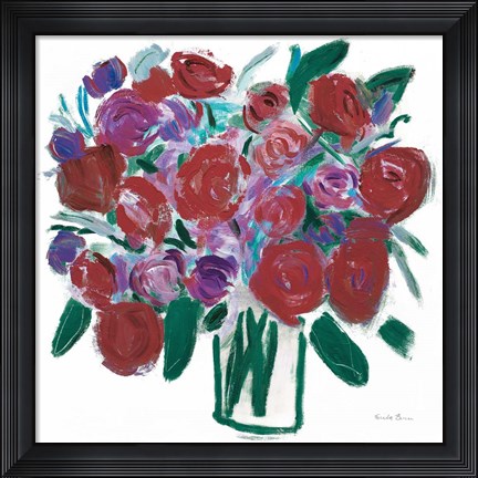 Framed Burgundy Roses on White Print