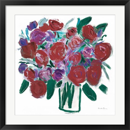 Framed Burgundy Roses on White Print