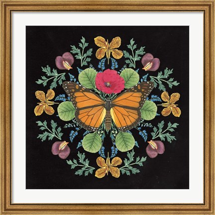 Framed Butterfly Mandala I Black Print