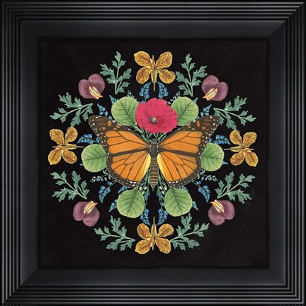 Framed Butterfly Mandala I Black Print