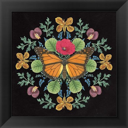 Framed Butterfly Mandala I Black Print