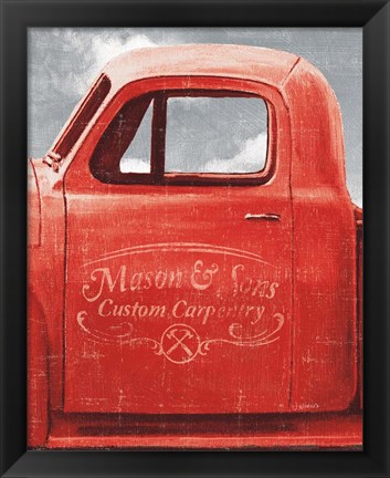 Framed Lets Go for a Ride II Red Truck Print