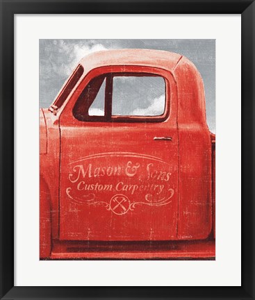 Framed Lets Go for a Ride II Red Truck Print