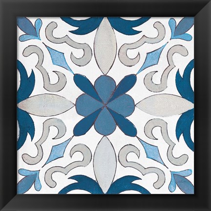 Framed Gypsy Wall Tile 14 Blue Gray Print