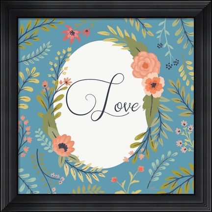 Framed Retro Garden II Blue Love Print