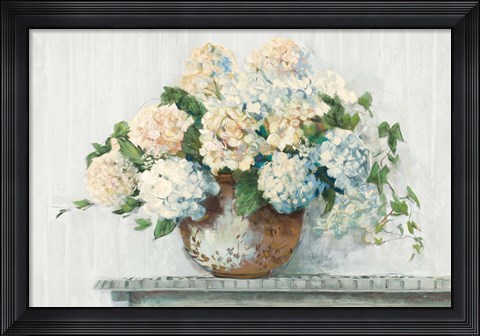 Framed White Hydrangea Cottage Print
