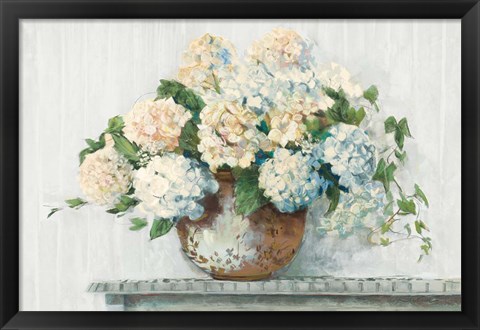 Framed White Hydrangea Cottage Print