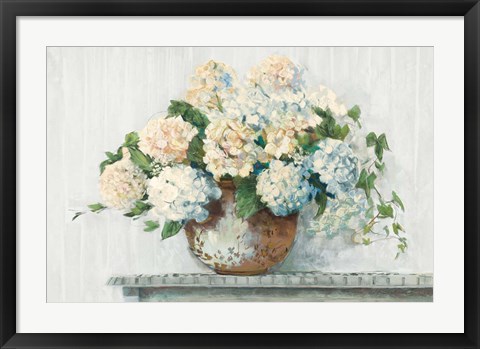 Framed White Hydrangea Cottage Print