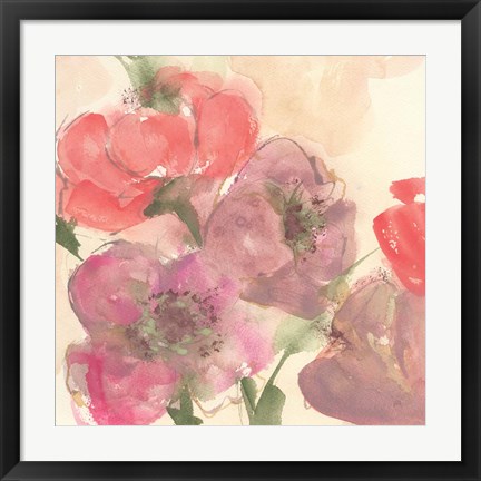 Framed Coral Blooms II Dark Green Print